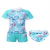 Eandarui Kids Girls Athletic Swimsuits Beach Sports Short Sleeve Swimwear Rash Guard for Swimming Surfing Leaf 6 Years view 3