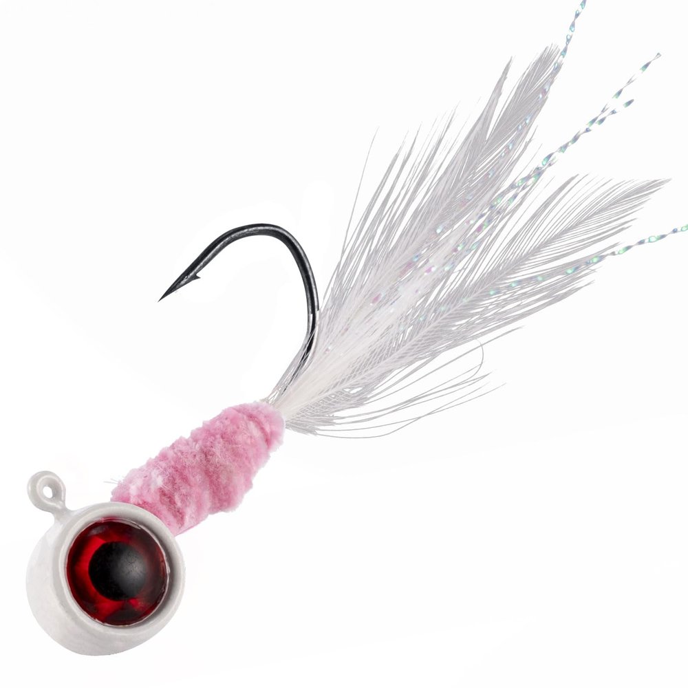 Dr.Fish 10 Pack Crappie Jig Marabou Jig Hand-Tied Freshwater Ball Fishing Jig Hooks Sickle Hook Bass Trout Panfish Bluegill Walleye White 1/8oz