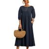 Akivide Women's Summer Cotton Linen Lantern Short Sleeve Dress Crew Neck Loose Casual Tunic Beach Dresses with Pockets view 1