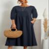 Akivide Women's Summer Cotton Linen Lantern Short Sleeve Dress Crew Neck Loose Casual Tunic Beach Dresses with Pockets view 2