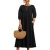 Akivide Women's Summer Cotton Linen Lantern Short Sleeve Dress Crew Neck Loose Casual Tunic Beach Dresses with Pockets view 1