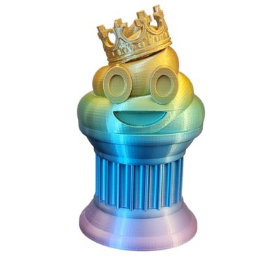Znet3D King Poop Emoji Trophy - Fun Award & Gift - Handmade w/Additive Manufacturing - 6" inches Tall - Featuring a Solid Rainbow Poop Emoji with a Crown, Secured on a Column Pillar - Funny Trophy
