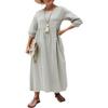Akivide Women's Summer Cotton Linen Lantern Short Sleeve Dress Crew Neck Loose Casual Tunic Beach Dresses with Pockets view 1