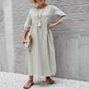 Akivide Women's Summer Cotton Linen Lantern Short Sleeve Dress Crew Neck Loose Casual Tunic Beach Dresses with Pockets view 2