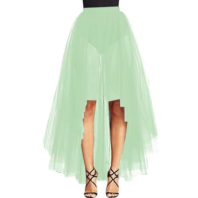 WDPL Women's Maxi High Low A-line Layers Tulle Sheer Evening Skirt (Mint, Small)