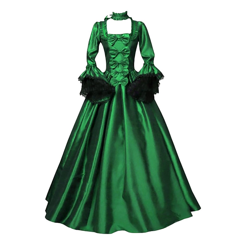 NATHGAM Womens Renaissance Cosplay Costume Medieval Irish Over Dress Halloween Cosplay Dress Gothic High Waist Gown Dress Green