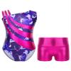 Jhaoyu Kids Girls 2 Piece Printed Dance Outfits Sleeveless Gymnastics Leotards with Metallic Shorts Sets Activewear A01B 14 Years view 1