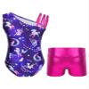 Jhaoyu Kids Girls 2 Piece Printed Dance Outfits Sleeveless Gymnastics Leotards with Metallic Shorts Sets Activewear A01B 14 Years view 2
