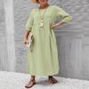 Akivide Women's Summer Cotton Linen Lantern Short Sleeve Dress Crew Neck Loose Casual Tunic Beach Dresses with Pockets view 2
