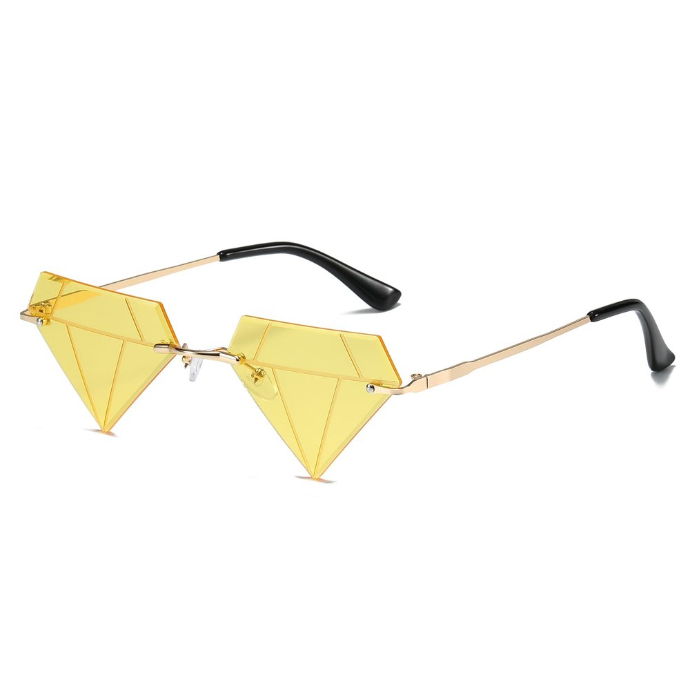 ailov Unique Diamond Rimless Trendy Sunglasses for Men Women UV400 Funky Harry Fashion Glasses (Yellow/Gold)