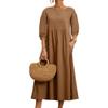 Akivide Women's Summer Cotton Linen Lantern Short Sleeve Dress Crew Neck Loose Casual Tunic Beach Dresses with Pockets view 1