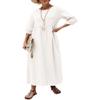 Akivide Women's Summer Cotton Linen Lantern Short Sleeve Dress Crew Neck Loose Casual Tunic Beach Dresses with Pockets view 1