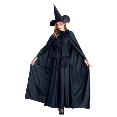 NATHGAM Women's 2023 Gothic Hooded Witch Dress Black Victorian Halloween Cosplay Costume Vampire Medieval Renaissance Dress