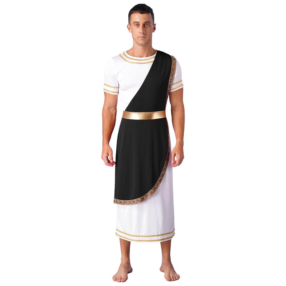 YOOJIA Mens Short Sleeve Ancient Greek Senator Robe Halloween Roman Toga Costume Caesar Party Fancy Dress Black X-Large