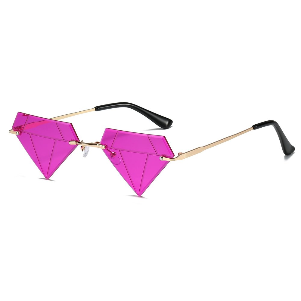 ailov Unique Diamond Rimless Trendy Sunglasses for Men Women UV400 Funky Harry Fashion Glasses (Hot Pink Purple)