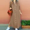 Akivide Womens Long Sleeve Cotton Linen Maxi Dress Button Down Lapel Slit Plus Size Casual Loose Beach Flowy Shirt Dress 2024 view 2