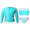 Eandarui Kids Girls Rash Guard Set Bikini Swimsuit with Sun Protection Long Sleeve Zipper Jacket UPF 50+ UV Swimwear Turquoise 12 Years view 1