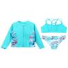 Eandarui Kids Girls Rash Guard Set Bikini Swimsuit with Sun Protection Long Sleeve Zipper Jacket UPF 50+ UV Swimwear Turquoise 12 Years view 3