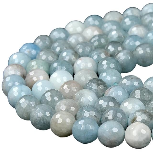10MM Natural Aquamarine Gemstone Grade A Faceted Round Loose Beads Bulk LOT Available CHIK-STRD-64134