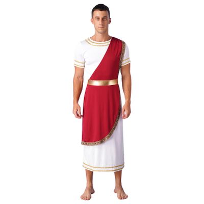 YOOJIA Mens Short Sleeve Ancient Greek Senator Robe Halloween Roman Toga Costume Caesar Party Fancy Dress Burgundy Small