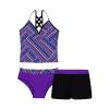 Alvivi Kids Girls 3 Pieces Tankini Swimsuit Floral Halter Tank Top + Swimming Trunks + Brief Bathing Suit Purple Ethnic Patter 10-12 Years view 1