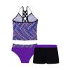 Alvivi Kids Girls 3 Pieces Tankini Swimsuit Floral Halter Tank Top + Swimming Trunks + Brief Bathing Suit Purple Ethnic Patter 10-12 Years view 2