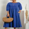 Akivide Women's Summer Cotton Linen Lantern Short Sleeve Dress Crew Neck Loose Casual Tunic Beach Dresses with Pockets view 2