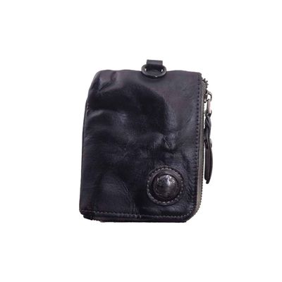JSBWSFA Medieval Pouch, Mini Genuine Leather Coin Pouch Genuine Cowhide Handcrafted Keychain Coin Organizer Zipper Coin Pouch with Card Slot Credit Card Holder Keychain Coin Purse (Black)