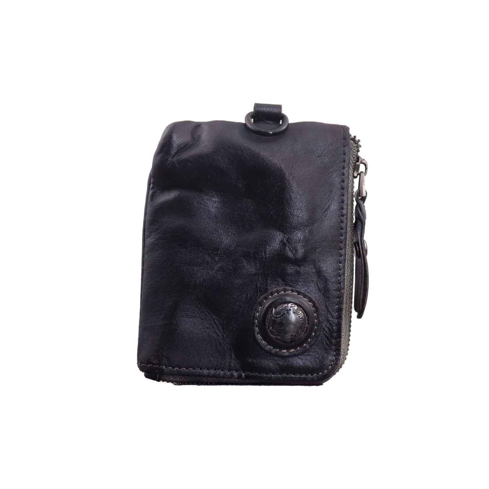 JSBWSFA Medieval Pouch, Mini Genuine Leather Coin Pouch Genuine Cowhide Handcrafted Keychain Coin Organizer Zipper Coin Pouch with Card Slot Credit Card Holder Keychain Coin Purse (Black)