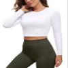 CRZ YOGA Womens Long Sleeve Crop Workout Tops Athletic Yoga Running Cropped T-Shirt Slim Fit Gym Shirts White Large view 1