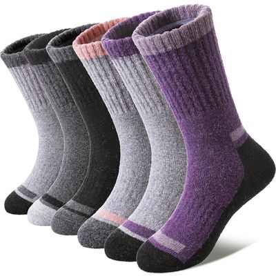 DOSKONI Kids Merino Wool Hiking Socks Boys Girls Toddlers Winter Warm Thick Thermal Cushion Crew Gift Socks 6 Pairs Mixed Color,4-7 Year Old