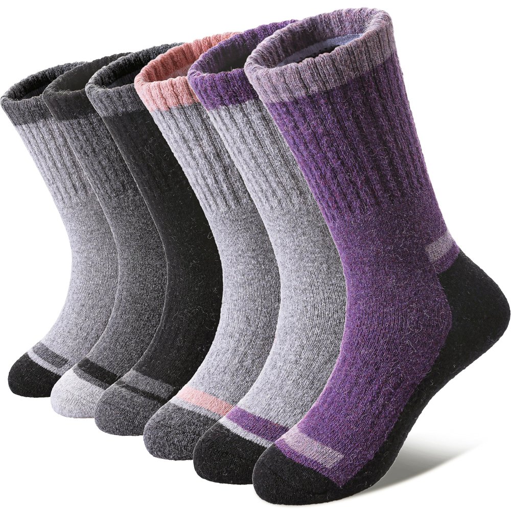 DOSKONI Kids Merino Wool Hiking Socks Boys Girls Toddlers Winter Warm Thick Thermal Cushion Crew Gift Socks 6 Pairs Mixed Color,4-7 Year Old