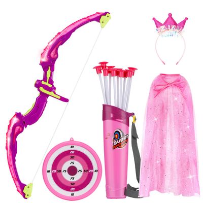 Bow and Arrow for Kids, LED Light Up Archery Set with Princess Cape and Crown, 10 Suction Cup Arrows, Target & Quivers, Outdoor Toy for Girls Aged 3-8, Birthday Gifts Toys for 4 5 6 7 8 Year Old