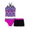 Alvivi Kids Girls 3 Pieces Tankini Swimsuit Floral Halter Tank Top + Swimming Trunks + Brief Bathing Suit Rose Red Geometry 7-8 Years view 1