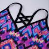 Alvivi Kids Girls 3 Pieces Tankini Swimsuit Floral Halter Tank Top + Swimming Trunks + Brief Bathing Suit Rose Red Geometry 7-8 Years view 3