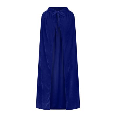 Ruziyoog Medieval Velvet Cloak for Women Wraps Elegant Hooded Wedding Cloak Winter Cape Witch Party Unisex Full Length Robe Blue