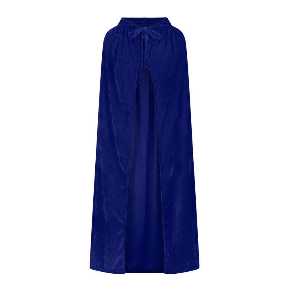 Ruziyoog Medieval Velvet Cloak for Women Wraps Elegant Hooded Wedding Cloak Winter Cape Witch Party Unisex Full Length Robe Blue