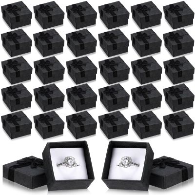 Bucherry 72 Pcs Ring Box Bulk Cardboard Jewelry Gift Boxes with Ribbon Bow Small Earring Case for Wedding Mothers Day Packaging(Black)