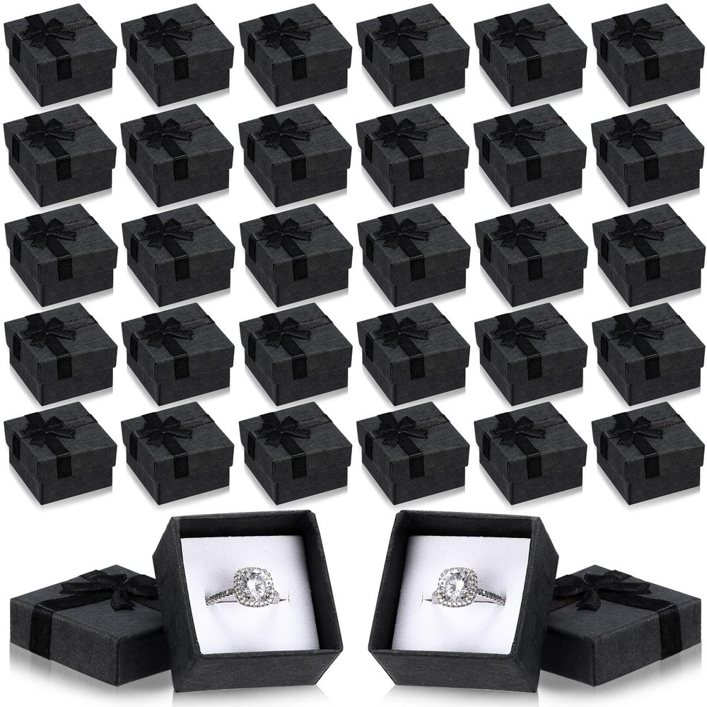 Bucherry 72 Pcs Ring Box Bulk Cardboard Jewelry Gift Boxes with Ribbon Bow Small Earring Case for Wedding Mothers Day Packaging(Black)
