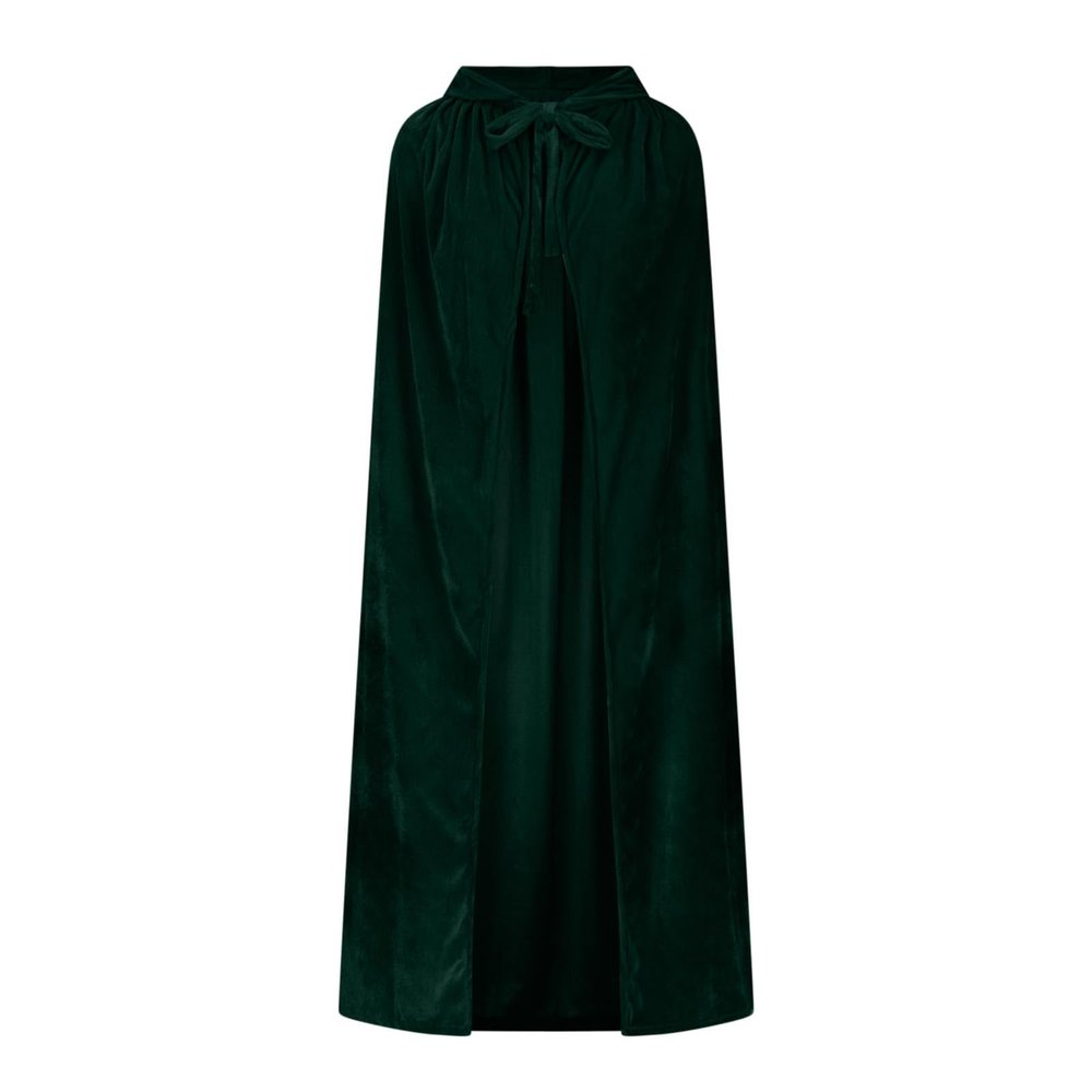 Ruziyoog Medieval Velvet Cloak for Women Wraps Elegant Hooded Wedding Cloak Winter Cape Witch Party Unisex Full Length Robe Green