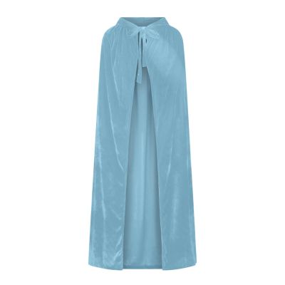 Ruziyoog Medieval Velvet Cloak for Women Wraps Elegant Hooded Wedding Cloak Winter Cape Witch Party Unisex Full Length Robe Light Blue