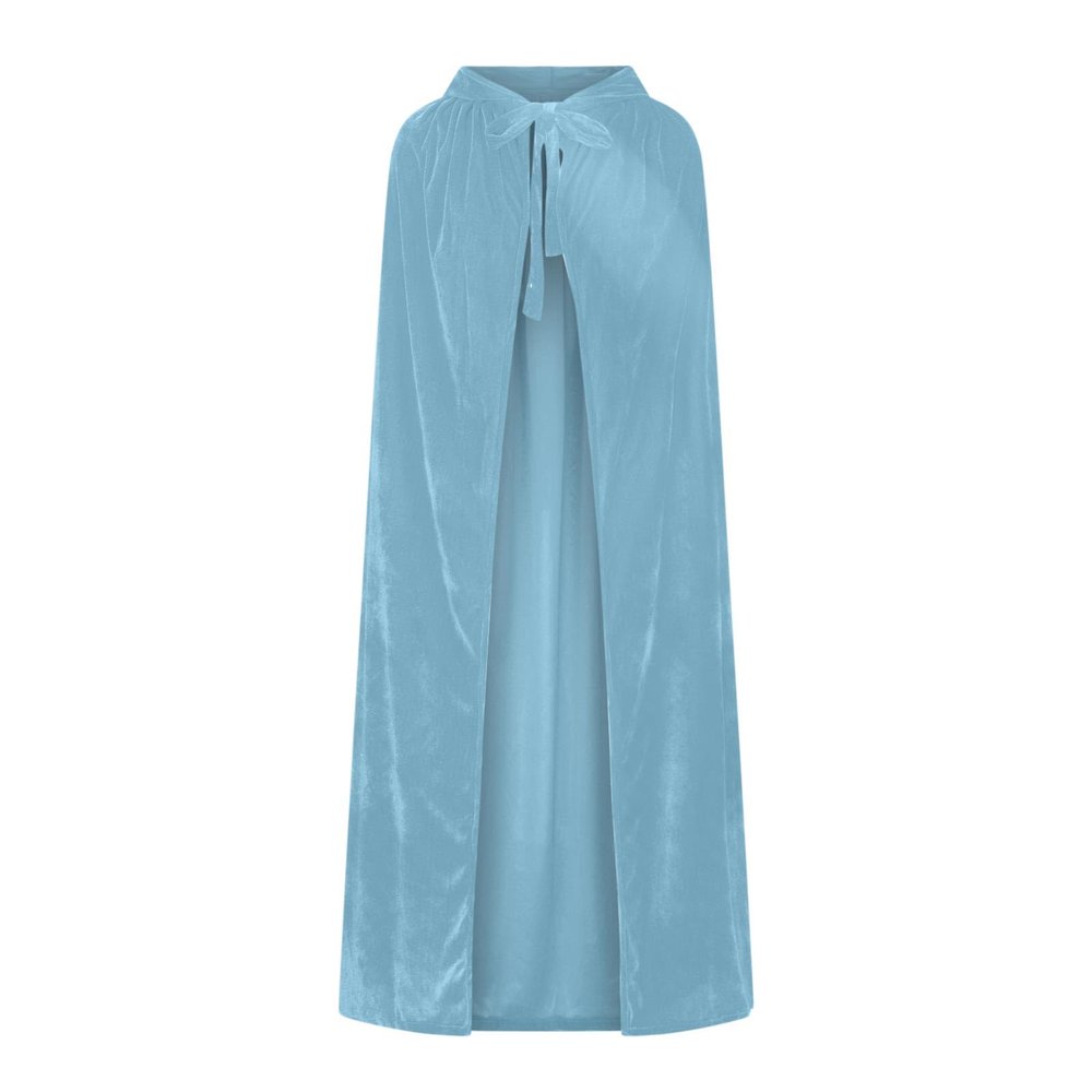 Ruziyoog Medieval Velvet Cloak for Women Wraps Elegant Hooded Wedding Cloak Winter Cape Witch Party Unisex Full Length Robe Light Blue