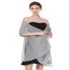 BEAUZSUZSANA Women Chiffon Shawls and Wraps for Evening Dresses Wedding Party Travel Scarves Pashmina Bikini Cover Up (Silver) view 1