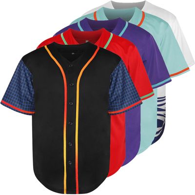 Phoneutrix Blank Plain Hip Hop Hipster Baseball Jersey Button Down Shirts Sports Uniforms Men Women Jersey (Black-Grid, XX-Large)