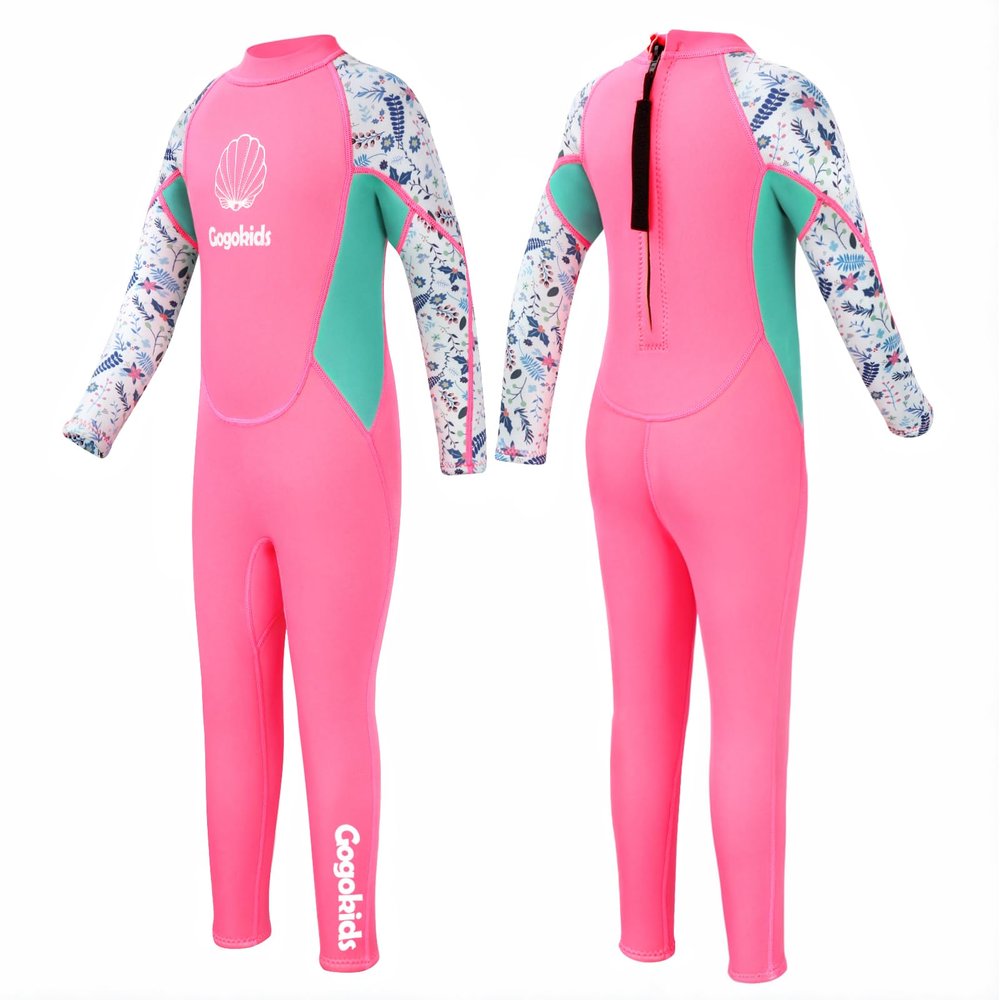 Gogokids Kids Wetsuit, Youth 2.5mm Neoprene Thermal Full Wet Suits, Girls Long Sleeve Back Zip Sun Protection Swimsuits for Water Sports, Diving, Swimming, Surfing Lessons, Keep Warm