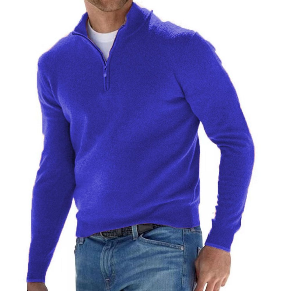 GOKKILRW Mens Slim Fit Polo Sweater 1/4 Zip Up Cashmere Pullover Long Sleeve Lightweight Mock Neck Running Athletic Workout Quarter Zip Fleece Sweatshirts Jackets Blue