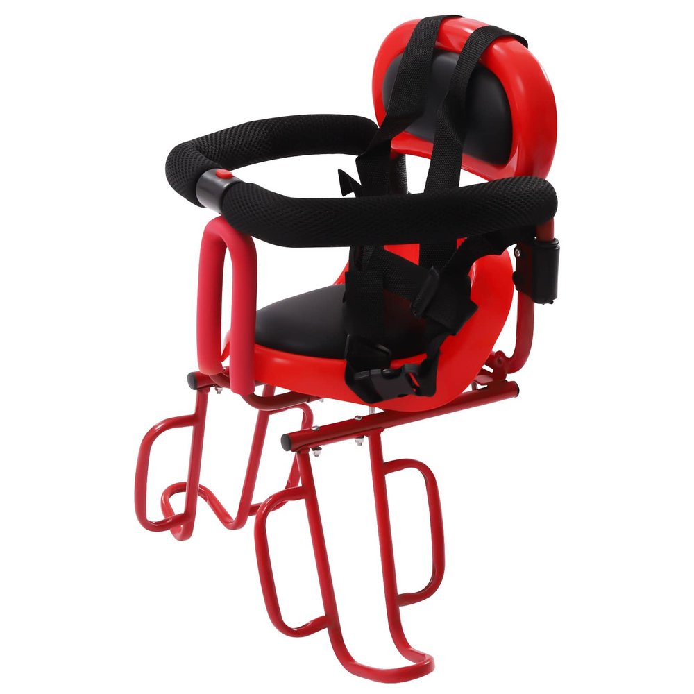 RIAHNEAH Bicycle Baby Seat, Portable Guardrail Handrail Steel Safety Chair, Removable Child Protective Cover U-Shaped Guardrail Bike Stool Backseat, Red