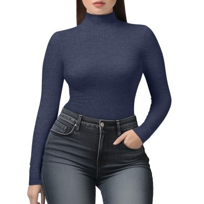 YumiDay Womens Mock Turtleneck Long Sleeve Shirts(deep Blue,M)
