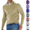 GOKKILRW Mens Slim Fit Polo Sweater 1/4 Zip Up Cashmere Pullover Long Sleeve Lightweight Mock Neck Running Athletic Workout Quarter Zip Fleece Sweatshirts Jackets Khaki view 3