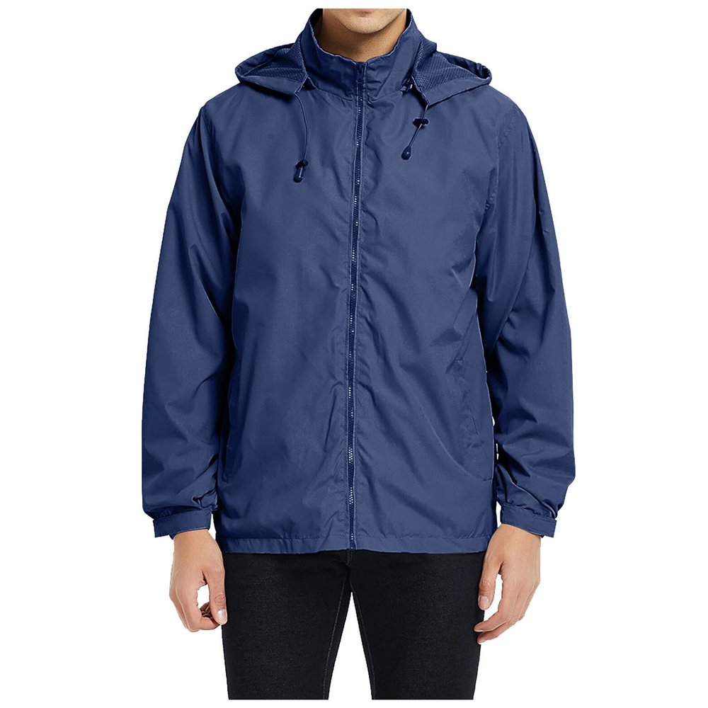 Mens Waterproof Mountain Waterproof Ski Hoodie Jacket Casual Lightweight Windproof Rain Jackets Outdoor Hiking Camp Raincoat Windbreaker Dark Blue